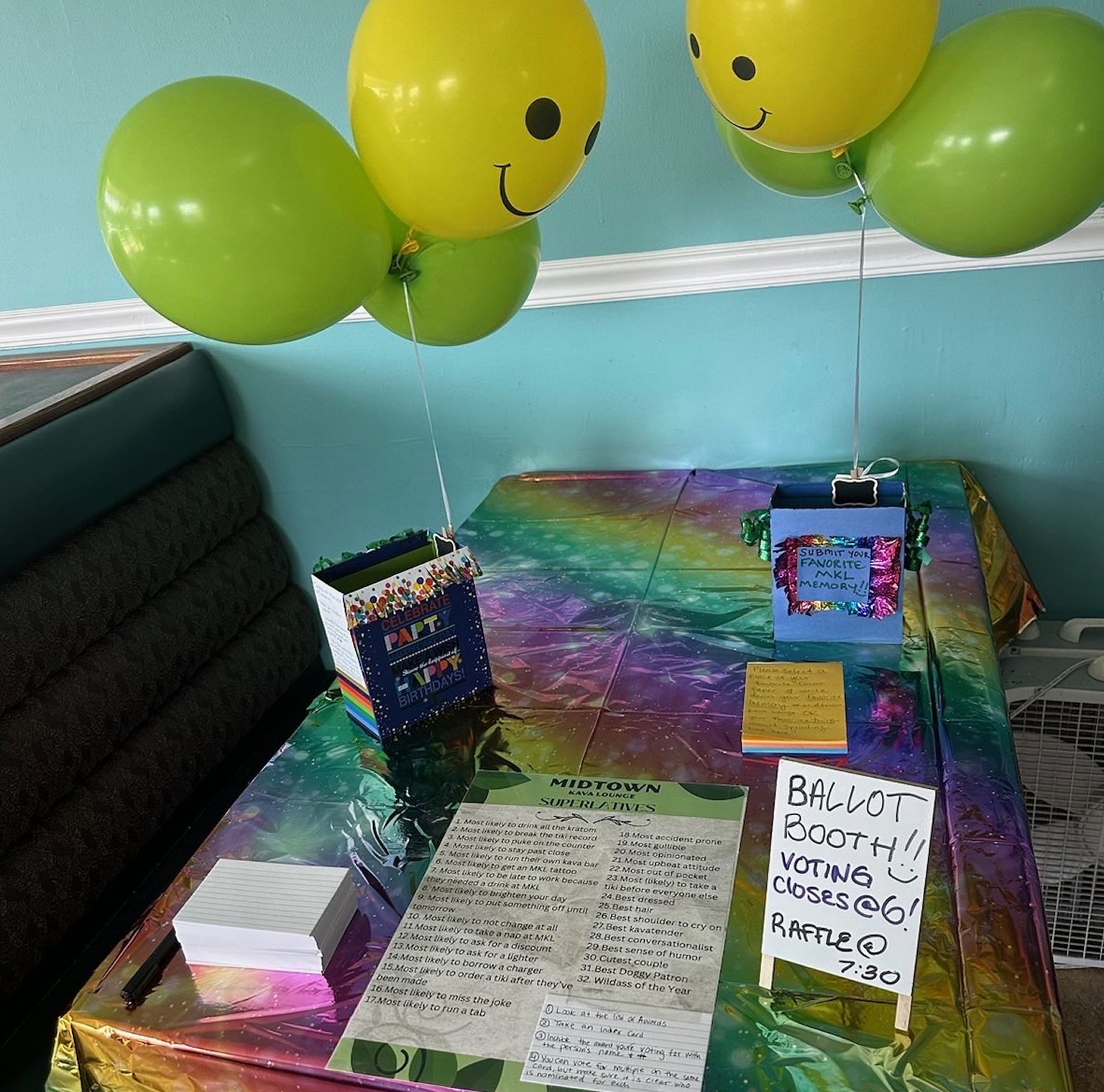 The MKL table dressed up for the 5th-anniversary competition ballot